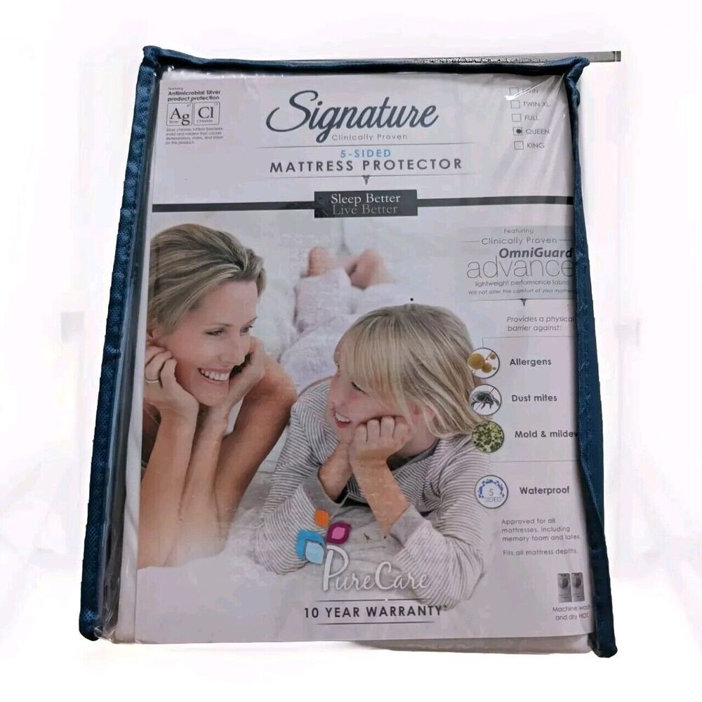 Signature Queen Size Mattress Protector 5 Sided Waterproof Prevents Allergens